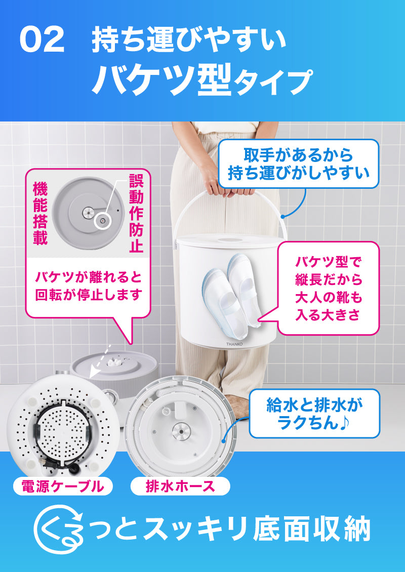 バケツランドリー２ サンコー 正規品 小型洗濯機 ミニランドリー 別洗い コンパクト 誤作動防止機能搭載 底面収納 簡単 持ち運べる バケツ型 大容量