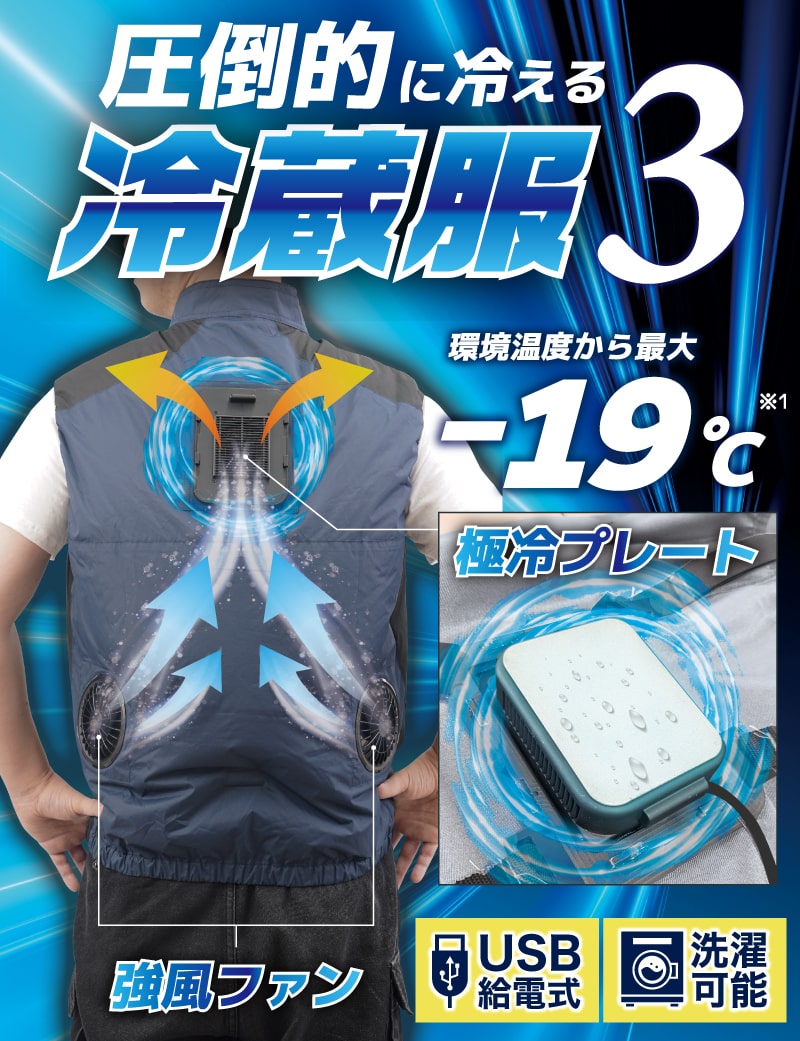 サンコー圧倒的に冷える「冷蔵服3」【TKCV24】【送料無料】暑さ対策屋外ペルチェベスト作業着工場現場夏用作業ベスト外仕事ネイビーシルバーグレー3L5Lフリーサイズ